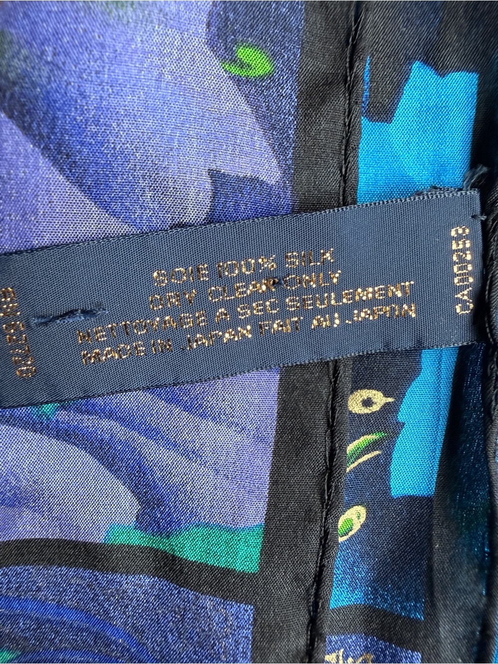 Vintage 80s Oscar de la Renta Teal & Blue Floral Silk Scarf with Gold Detail - Picture 3 of 4